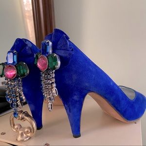 Vintage Cobolt Blue Suede Bejeweled Tassel Heels!